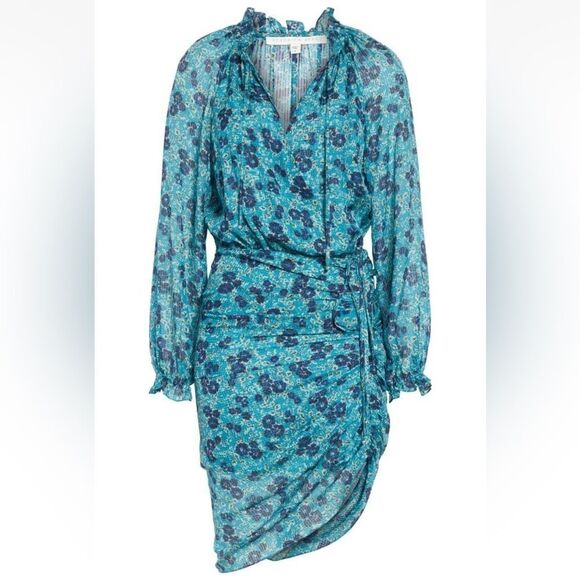 Veronica Beard Becky Floral-Print Silk Blue Shirtdress Dress Size 10 NEW - Picture 1 of 13